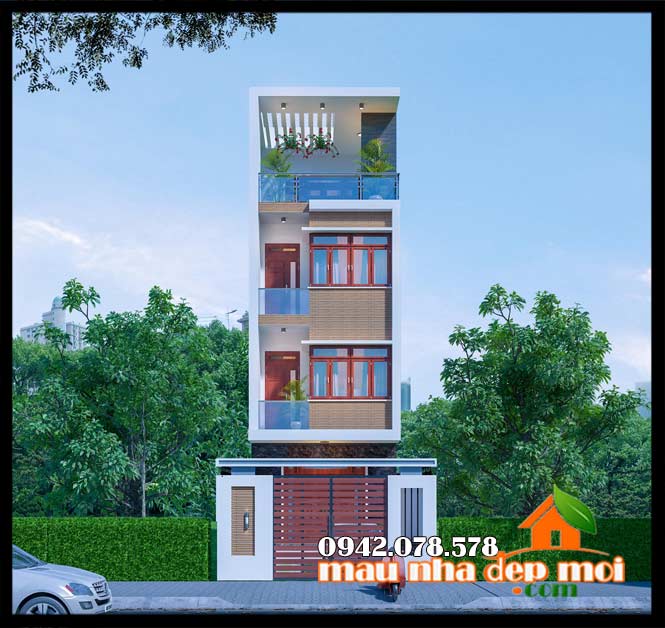 kiến trúc nhà phố 5m 3 tầng 1 tum 