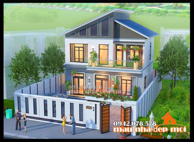 nhà phố 2 tầng mái lệch 100m2 